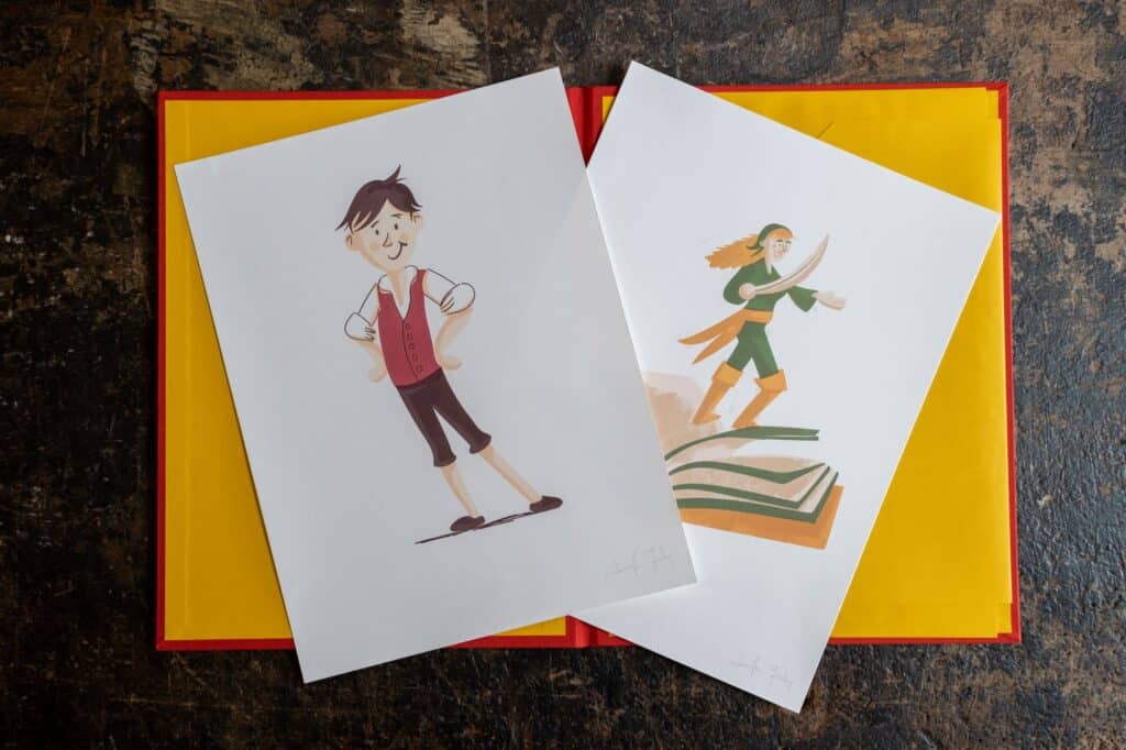 Prints of Blot and Grainne Mhaol from Blot's Most Marvellous Historical Guide to printing Books