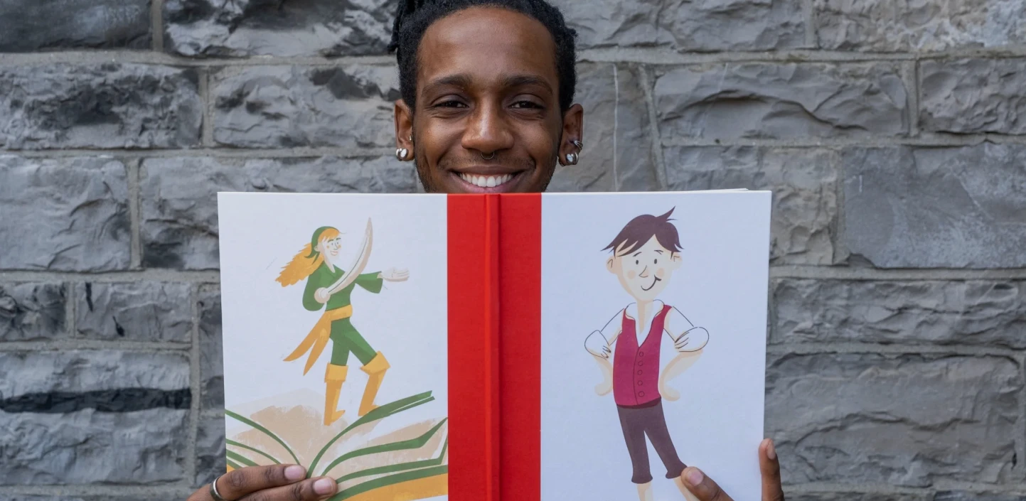 Man With Printed Illustration Book Cover