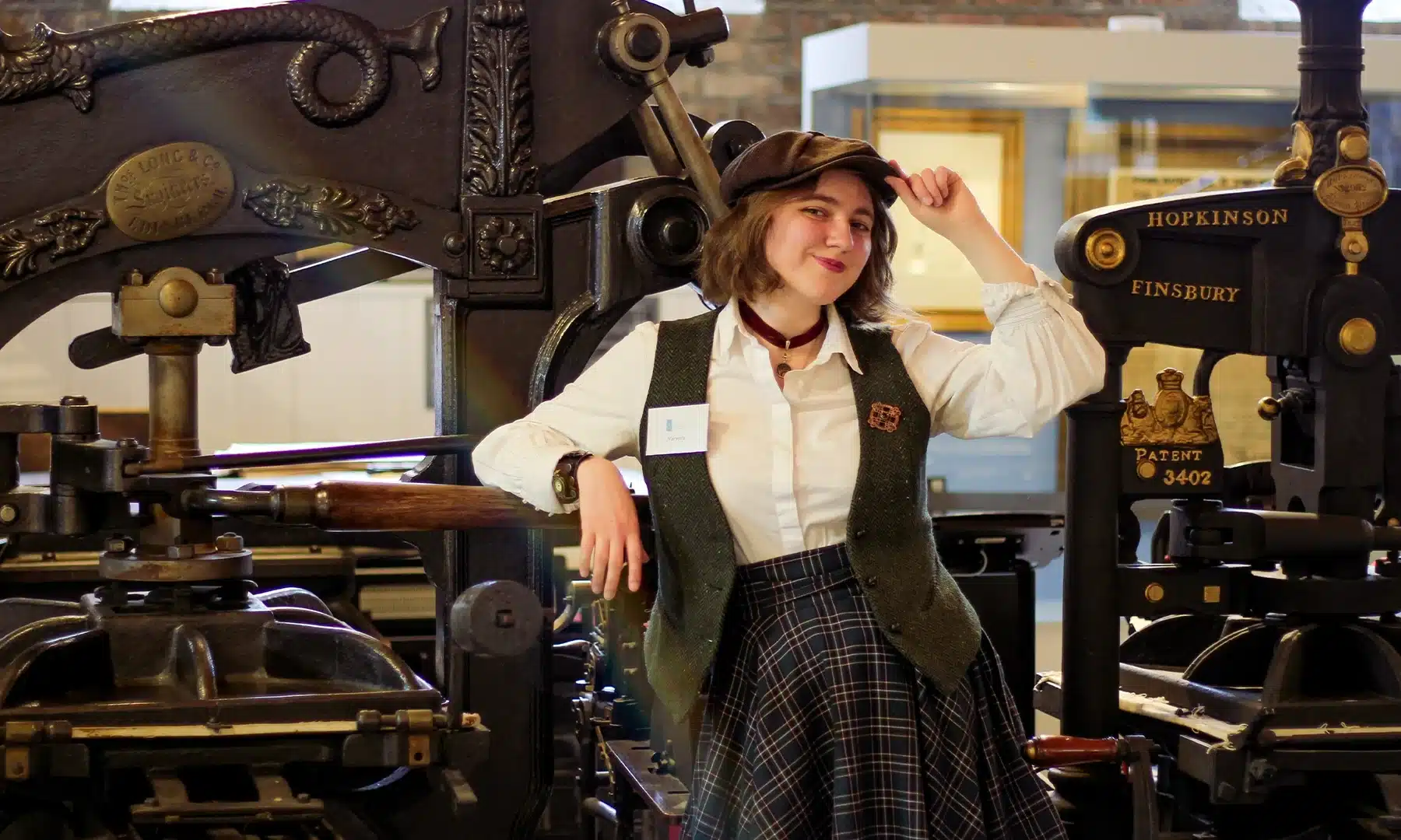 Ukranian Tour Guide posing with printer