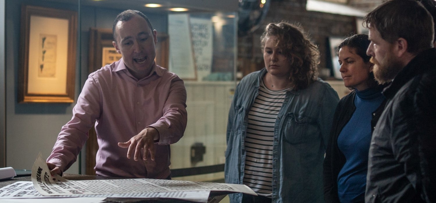 A tour guide talks about the printing of the Irish Proclamation of 1916