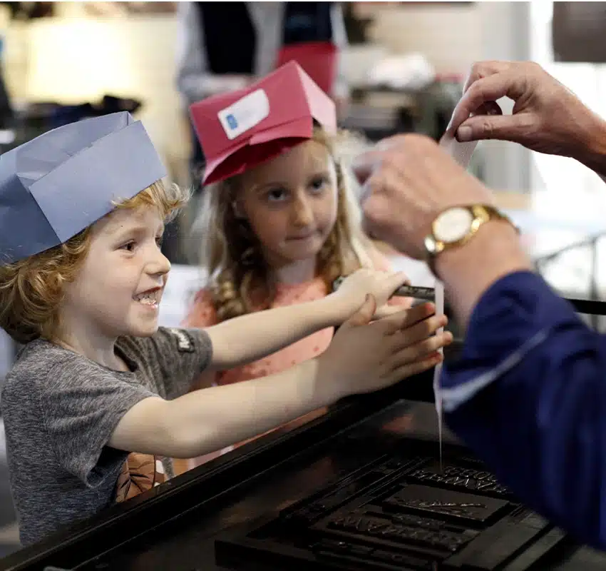 Child birthday party at print museum