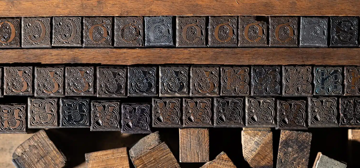 Close up of wooden type blocks