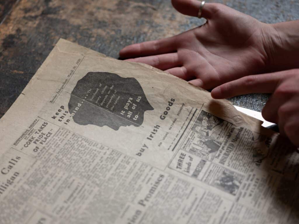 Newspaper ad promoting Irish goods