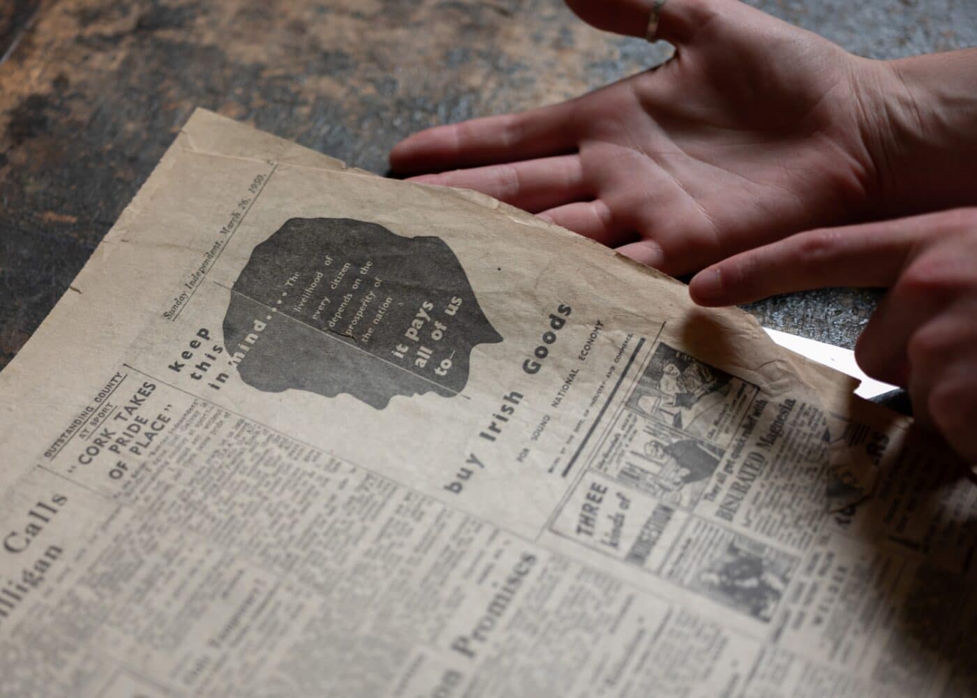 Newspaper ad promoting Irish goods