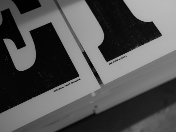 Detail of the Hope print drying on a rack