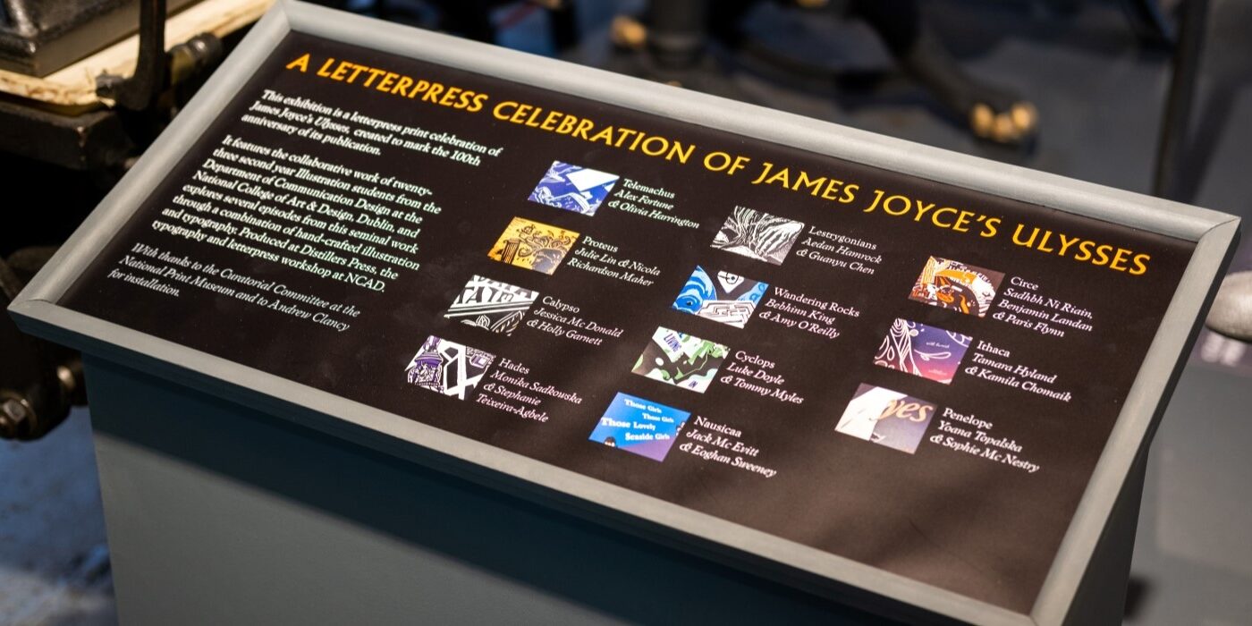 An information panel listing the prints in the Ulysses exhibition