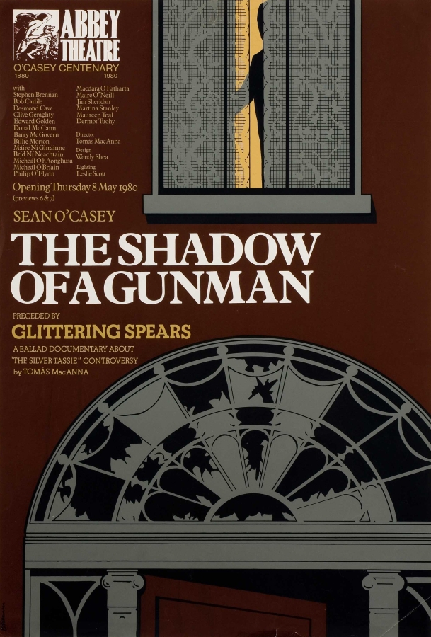 Poster for The Shadow Of A Gunman 1980, showing the front of a house and a window slightly open